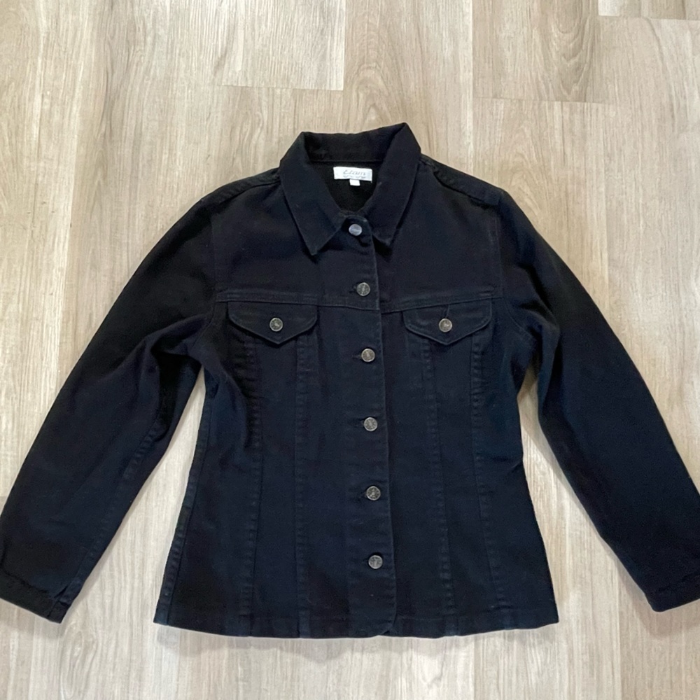 ETAM Unique Black Denim Jacket with Neon Palm Reading Patch on Back. - Picture 4 of 10